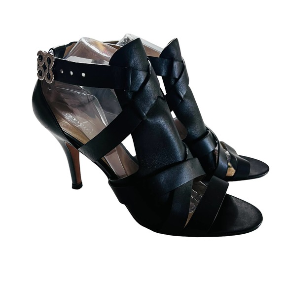 Coach Mila Leather Ankle Strap Heel Sandals Size 11 Black - Picture 3 of 8